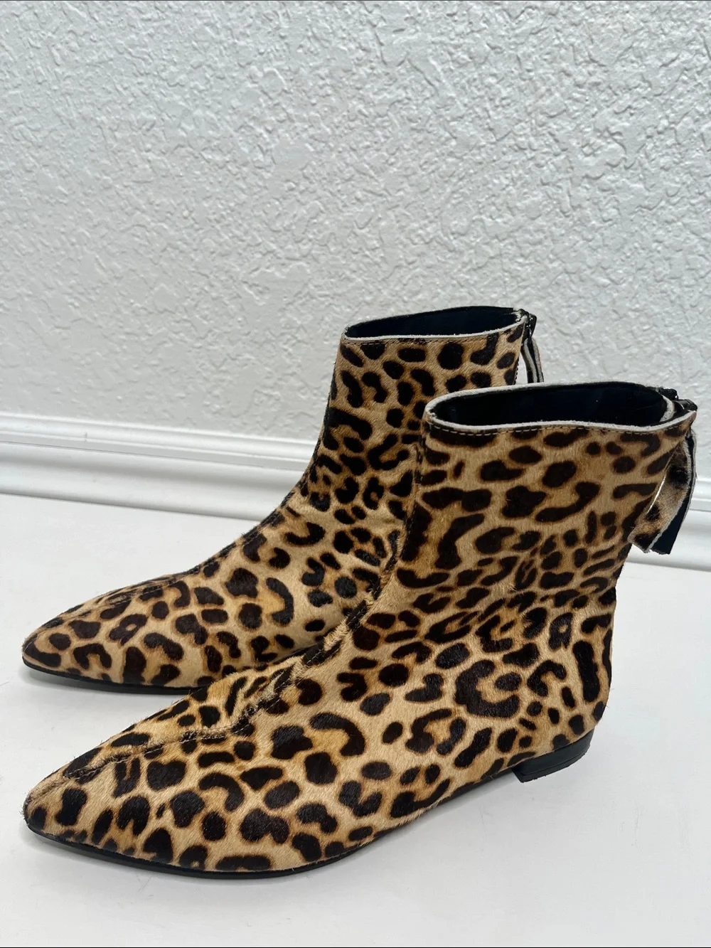 All Black Calf Hair Leopard Ankle Boots Sz  37.5